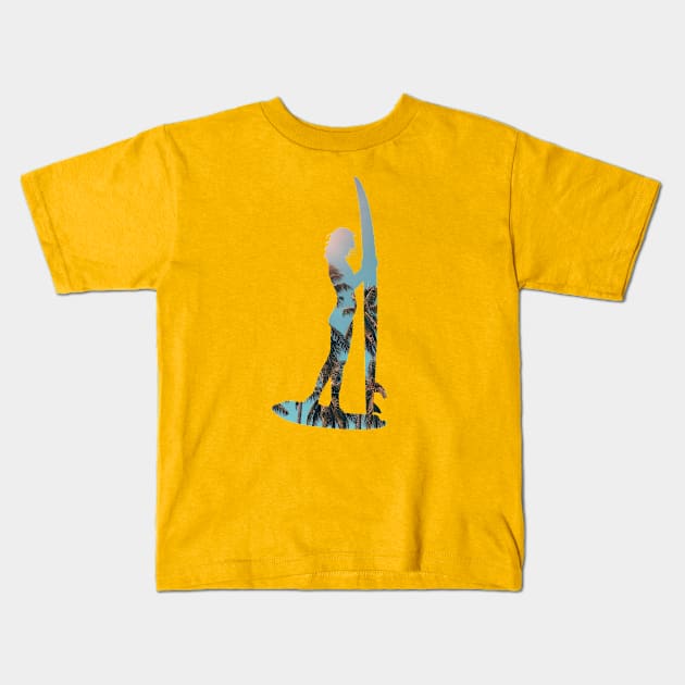 Sunlight Surfer Girl with Surfboards in the sunlight on the Beach - Surf Life & Island Life Kids T-Shirt by LookFrog